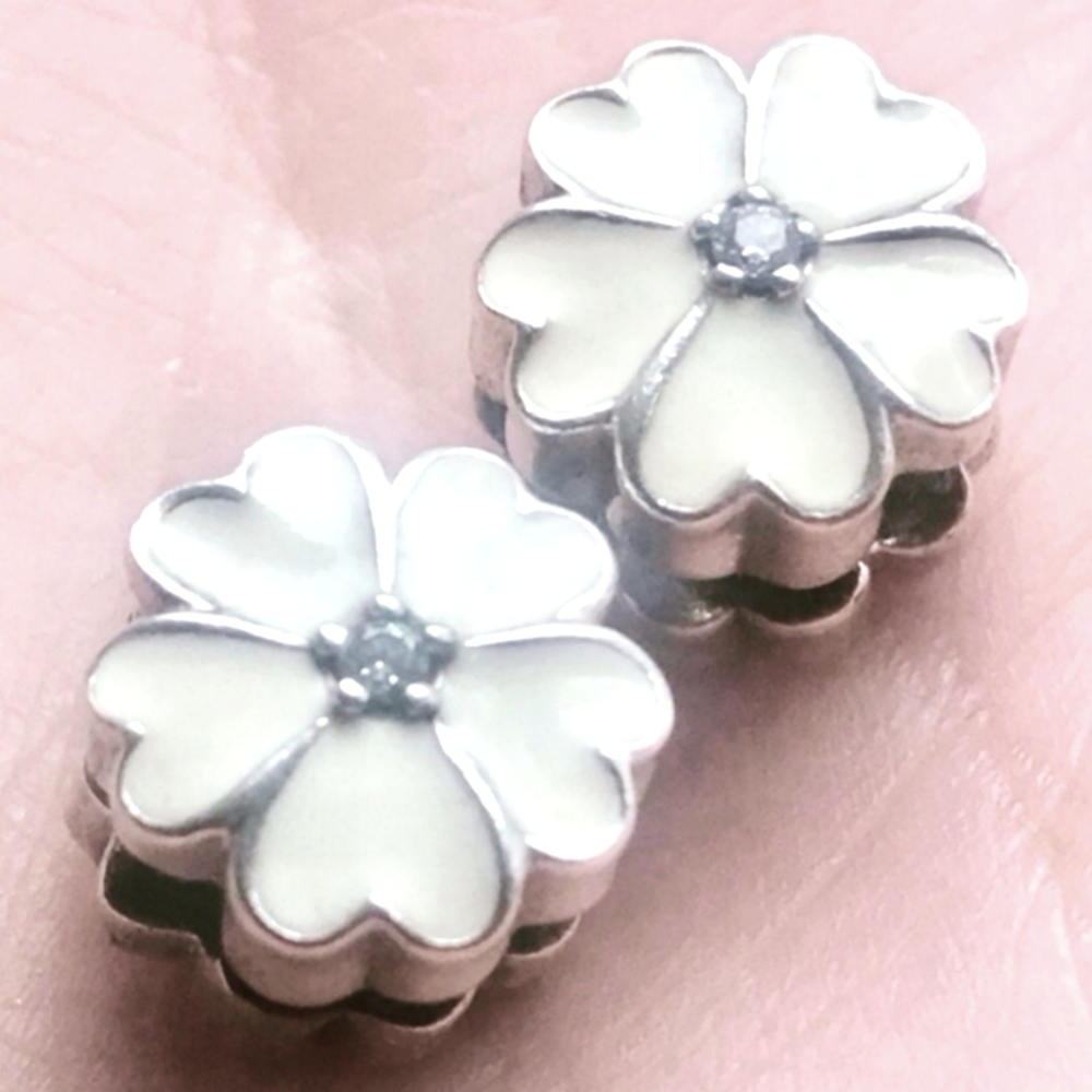 PAIR Brand New Primrose white Pandora charm clips ALE S925 Firm price